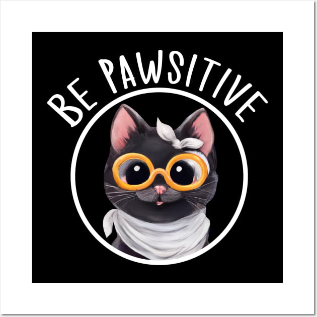 Stay Pawsitive Shirt, Be Pawsitive Shirt, Cat Positivity Shirt, Sarcastic Cat Shirt, cute paw t-shirt, Pawsitive Catitude, Funny Cat Lady Gift, Cat Mom Shirt Gift, Nerd Cat Shirt, Funny Nerdy Cat, Cute Nerd Cat Shirt, Cute Nerd Shirt, Cat Owner Gift Tee Wall Art by GraviTeeGraphics